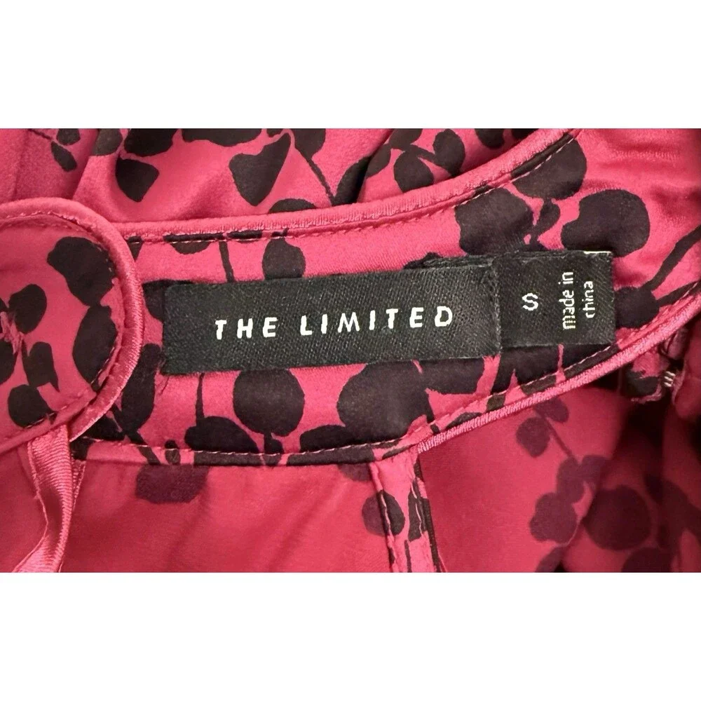 The Limited Sleeveless Satin Halter Blouse Sz S Fuchsia Floral 90s Style Y2K